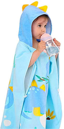 Gneliwm Kids Hooded Beach Towel Poncho Children Bath Towel Wrap Cotton Animal Pattern Toddler Swimming Pool Shower Towel for Boys Girls