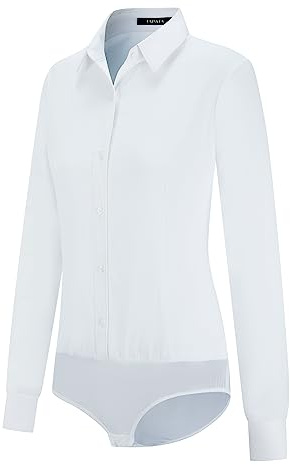 Tapata Body da Donna Camicetta abbottonata Monopezzo a Maniche Lunghe Camicia da Lavoro da Ufficio Tinta Unita Top Casual, White, XX-Large
