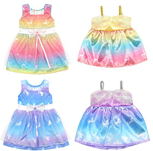 ZWOOS 4er-Pack Puppenkleidung für BabyPuppen 35-43 cm, Kleid im Einhorn-Stil, süßes Kleid kompatibel mit Baby Puppen, Geschenke für Mädchen, Kinder