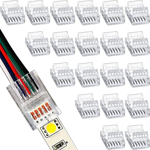 RUNCCI-YUN 20pcs 5 Pin 12mm RGBW 5050 Conector de Tira LED,Conector rápido de luz de Cinta LED conectores led sin Soldadura para RGBW 5050 LED Strip 12mm Ancho