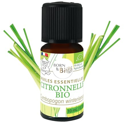 BORN TO BIO Huile Essentielle Citronnella Bio - 100% Pure et Naturelle - Certifié AB - 10ml