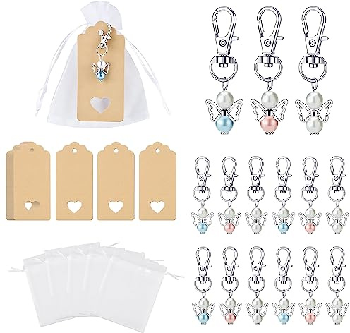 VMUTGA 30pcs Llavero ángel de la Guarda, Detalles Regalos Boda, Bautizo Comunion con Bolsas de Organza y Etiquetas Bautizo, Adecuado para Regalos Comunión para Invitados