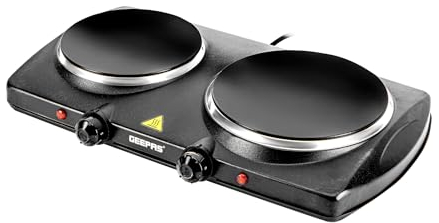 Geepas Double Ceramic Hot Plate – Portable Infrared Electric Hob Cooker - Double Burner Camping Hob Cooktop, Dual Adjustable Temperature, Overheat - Great to use at Campsites Caravan - 2000W, Black