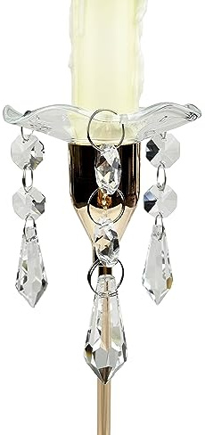 VGEUNA 4 Pieces Bent Glass Candle Bobeches with Crystal Prisms Pendant, Taper Candle Wax Catcher Rings, Candle Wax Drip Protectors Set of 4 (Scallop)