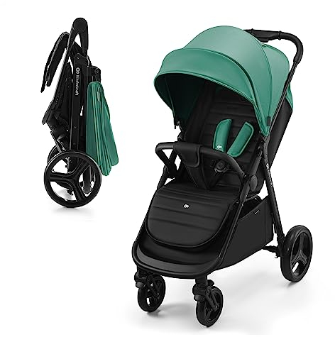 Kinderkraft RINE Buggy bis 22 kg, Kinderwagen, Mit einer Hand zusammenklappbar, wasserfestes Verdeck mit UPF50+ Filter, liegende Position, Getränkehalter im set, Grün