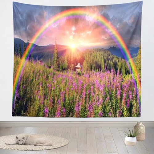 Sxakswol Wandteppich Groß Natürliche Landschaft Wandteppich 300x260 Wandbehang Regenbogen, Tapisserie 3D Wandtuch Aesthetic Wandteppiche für Wohnzimmer Schlafzimmer Wohnheim Wanddeko B1924