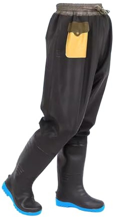 Hip Waders Warm Hip Waders Pants with Boots for Men, Lightweight Fishing Wading Boots with Pockets, Fits The Foot (Color : Black, Size : 7.5 UK)