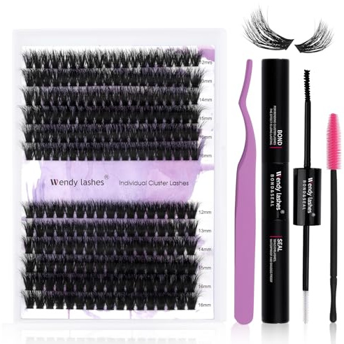 WENDY LASHES Wimpern Extensions Set 60D/80D 12-16mm D Curl | 0.07 Mix 12-16mm Wimpernverlängerung mit Bond & Seal Pinzette Bürstchen Wimpernentferner für zu Hause