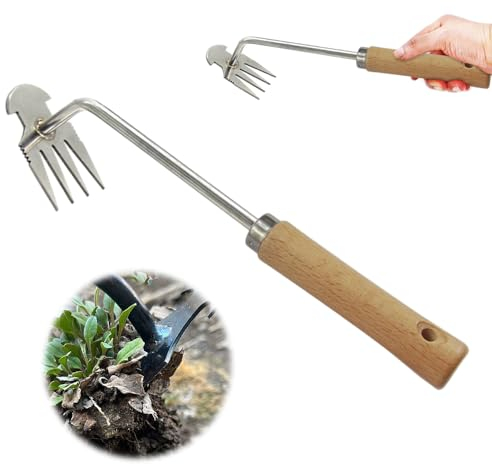 Topbashgo Gartenarbeit Hand Unkrautstecher, Unkraut Entferner Gerät, Fugenreiniger Unkraut, Gartenwerkzeug, Unkraut Entferner Gerät, Fugenkratzer Mit Stiel (Modell aus Buchenholz)
