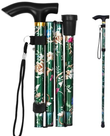 JJiaoLinin Unisex Faltbar Gehstock Klappbar,Gehstock Damen Faltbar Gehstock Elegant Gehstock Klappbar Blume Gemustert Einstellbar Spazierstock Leicht Tragbar Reise Wanderstock für Altere Behinderte