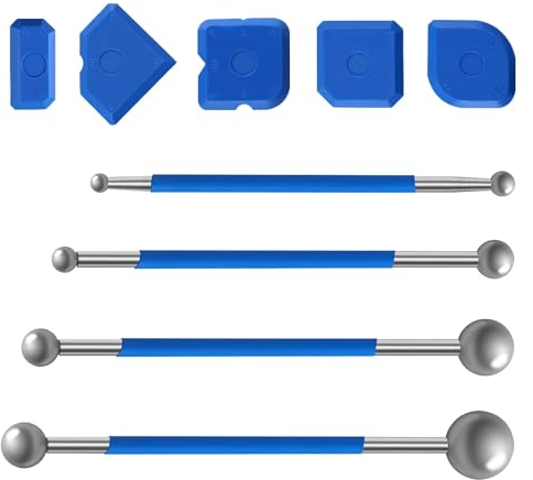9 Stück Werkzeug Schaber Kit Fugenglätter Set 4 Stk Metallkugel Abzieher 5 Stk Silikon Fugenglätter Silikon Fugenglätter für Badezimmer Küchenfliesen