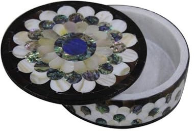 Schmuckkästchen aus weißem Marmor, rund, mit königlichem Look, glänzend, Halbedelstein, zufällige Arbeit, Broschenschachtel, 10,2 x 10,2 cm