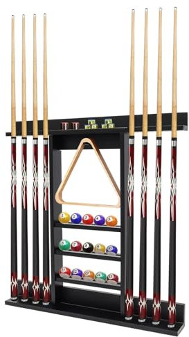 PRMTYUP 8 Pool-Queue-Wandregal, Pool-Queue-Regal, Wandmontierter Billard-Stick-Halter, Billard-Queue-StäNder Aus Massivem Holz, Billardtisch-ZubehöR FüR Billardzimmer Oder Club,Schwarz