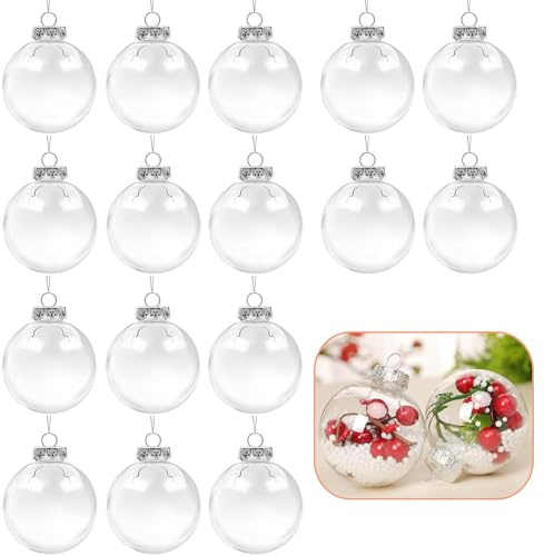 XULEGGNK Transparente Weihnachtskugeln Plastik, 16 Stück Durchsichtige Christbaumkugeln, Kugel Transparent Befüllbar, Klar Weihnachtskugeln Befüllbar, 6 cm
