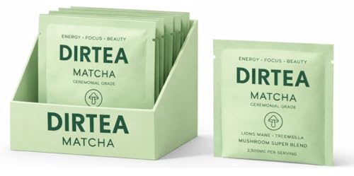 DIRTEA Matcha Sachets (7 x 6g) – 100% Organic Japanese Ceremonial Grade with 2,500mg Organic Lion’s Mane & Tremella - 42g