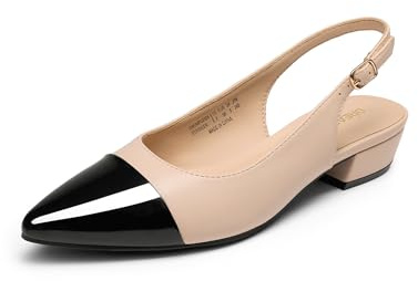 DREAM PARIRS Dam slingback klackar spetsig stängd tå lågblock pumps för damer fest bröllopsklänningsskor, Naken/svart, 42 EU