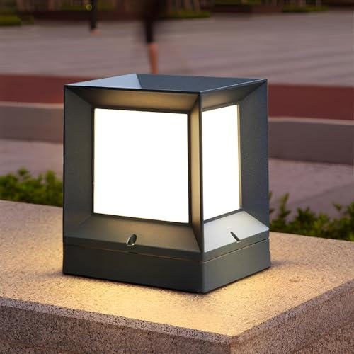 Pilanp Lampioni Moderni Lampada a Colonna a cubo Quadrato personalità Impermeabile IP54 Lampada a Colonna per Esterni Finitura Nera Stagno Esterno Patio Paesaggio Lampada da Tavolo per Recinzione E27
