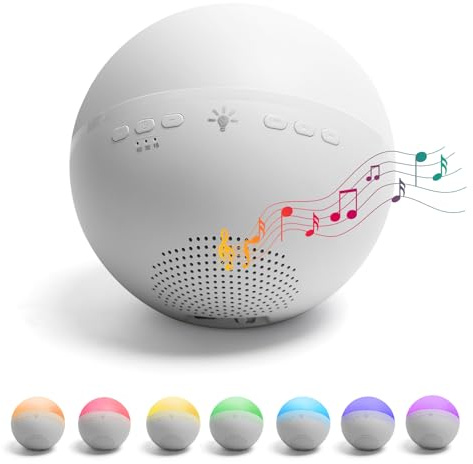Aigostar Luz Nocturna Infantil de 22 Sonidos Relajantes, 7 Colores Lámpara de Mesita de Noche con Temporizador, Lámpara de Noche USB Recargable para Dormitorio, Salón, Regalo para Bebé, Niño, Adulto