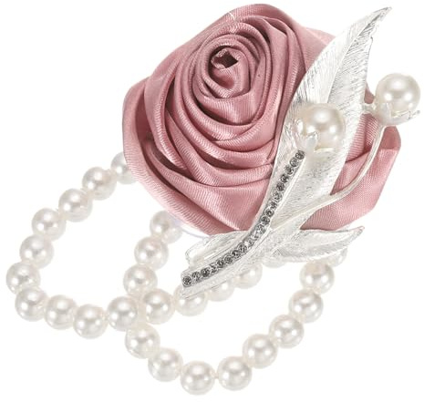 sourcing map Ansteckblume für Handgelenk, künstliche Blume mit Kunstperlen, Rose, Handgelenk, Braut, Bräutigam, dekorativ für Hochzeit, Zeremonie, Abschlussball, Party, Jahrestag, 6,1 x 7,1 cm, Gold