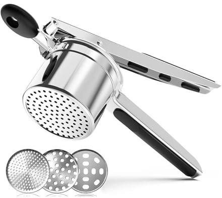 ZPZVEBEKK Potato Ricer Masher Stainless Steel Potato Ricer Puree With 3 Interchangeable Discs Food Grade Potato Ricer Press Dishwasher Safe Fruit Veg Press,Heavy Duty Food Press For Mashed Potatoes
