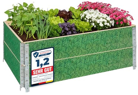 Garronda träpallkrage med tryck – högbädd i trä för växter, blommor, örter, frukt och grönsaker, förvaringslåda med dekorativt motiv GD-0075 (Blad med bakgrund, 2-pack)