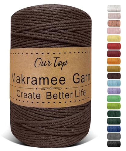 OurTop Corda Macramè, 3mm x 300m Filo Macrame Corda Macramè Filo Morbido Filato Macrame per Appendere La Parete, Fai Da Te, Artigianato, Lavori a Maglia, Lavori Decorativi(Marrone)