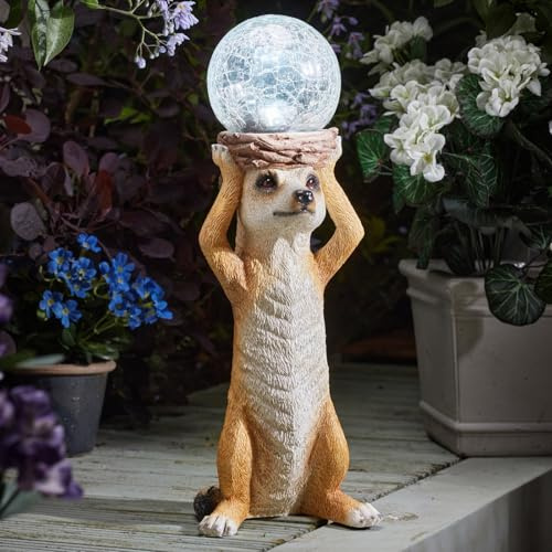 Mystik Meerkat Garden Ornament LED Colour Changing Crackle Ball Solar Powered Decoration - 45cm