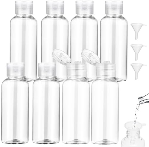 Flacon Voyage 8 Pièces Kit,100ml Bouteilles Transparent Voyage en Plastique vides avec 3 Petits entonnoirs,Voyage Accessoires Contenant Voyage,pour Cosmétiques, Lotion, Shampoing, Gel Douche