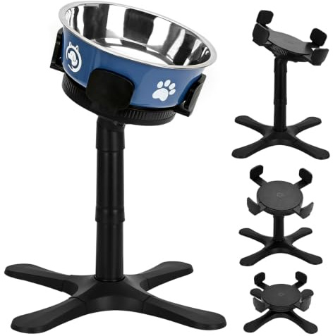 Elevated Dog Bowl Stand wtih Stainless Steel Bowl,3 Adjustable Height,1.2L | Dog Feeding Station,Non-Slip And No Spill,Neck Protection,Gear Djusted Bowl Size,ABS Plastic,for Small/Medium/Large dogs