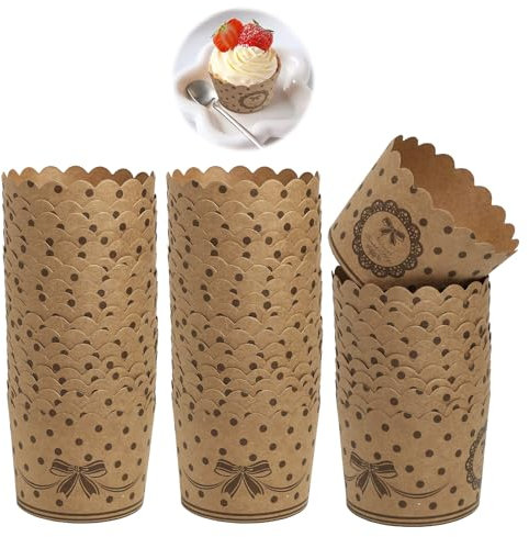 Pirottini Carta Cupcake Forno Cottura,pirottini per muffin carta,50 pezzi Stampi in carta kraft Bowknot per muffin Dessert,Compleanni e Feste, Biodegradabili e Eco-compatibili, Marrone