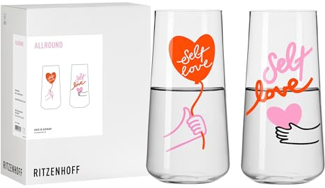 RITZENHOFF 8141002 Wasserglas 2er Set 500 ml, Serie Self-Care, 2 Stück Allroundglas mit -Self-Love-Spruch, Made in Germany