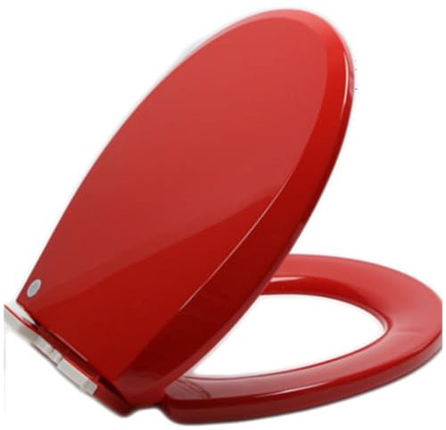 Brigtviee WC-Sitz mit Absenkautomatik aus PP, Toilettendeckel mit Quick-Release-Funktion, Leicht zu Reinigen, O-Form Klodeckel Toilettensitz WC Deckel Klobrille Toilettenbrille,Rot,36x41cm