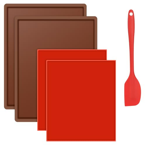 YHNDECO 4 tappetini da forno in silicone con bordo, vassoio in silicone con raschietto, tappetino in pelle di frutta, tappetino da forno Swiss Roll, pellicola antiaderente per disidratatore, tappetino