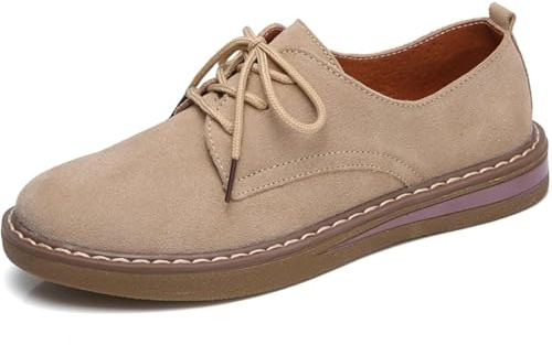 Zapatos ortopédicos cómodos, mocasines de gamuza para mujer, elegantes zapatos planos de trabajo Oxford con cordones, Kakki, 37 EU
