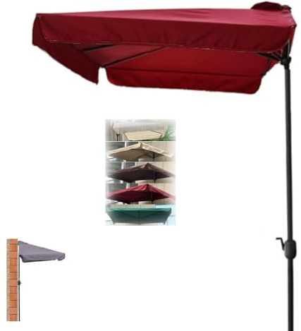 Ombrellone da giardino, 230 x 130 cm, rettangolare, da parete, colore bordeaux, semi-rettangolare, per bar e giardino