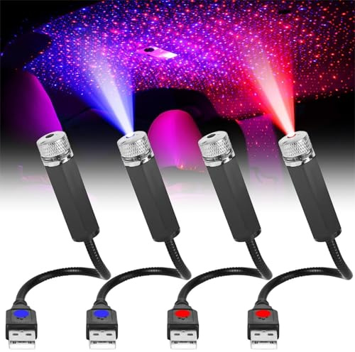 GOMETY 4 luci a LED per auto, proiettore cielo stellato per interni auto, luci LED per auto, plafoniera Starlight, diverse modalità, USB, Plug and Play, luce notturna per auto, soffitti, camera da