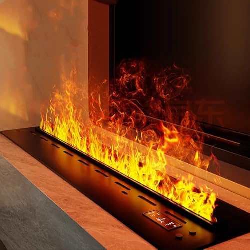 Chimenea Eléctrica Atomizada De Vapor De Agua 3D con Colores De Llama Ajustables, Llenado Automático De Agua, Control Remoto Táctil, Panel Ultrafino De 3 Mm,Negro,700mm