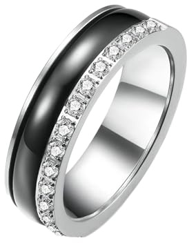 Whoiy Bröllopsringar silver svart 6 mm emalj, förlovningsringar rostfritt stål tvåfärgad herrbandring zirkon med gravyr personlig för män storlek 62 (19,7)