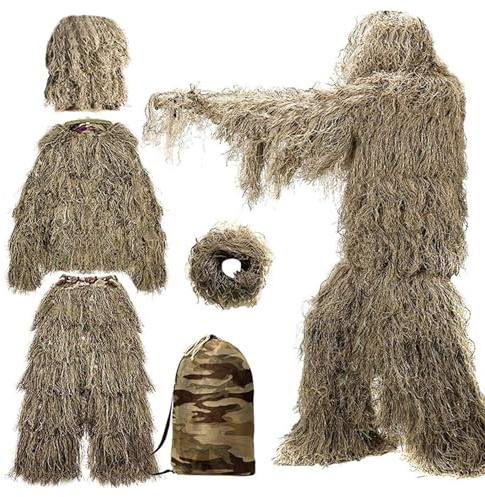 Monetais Ghillie Kostym 3D Camo Lafy Lätt Jaktkläder för Män Andningsbar Ghillie Poncho för jägare, Sniper Airsoft, Paintball, M