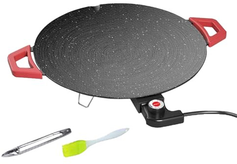 Grill Electrique D'Intérieur | Poêle Ronde Portable Antiadhésive,Grill De Table Avec Pinceau À Huile Et Pinces À Barbecue - pour Cuisson sur Table de Cuisine, Barbecue, Steak,