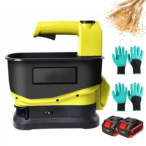 Spandiconcime Senza Fili, Spandiconcime Elettrico da Giardino da 5,5 L con Angolo di Diffusione di 140°, 6 Impostazioni di velocità, Spandiconcime per Erba, Piante E Arbusti da Esterno 2batteries