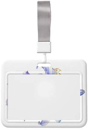 Woshuwo Tarjetero deslizante de plástico duro para tarjetas de identificación, diseño de lirio violeta y azul, protector de etiqueta de nombre para enfermeras y oficina
