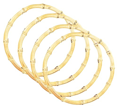 Spldsun 4 Pezzi Maniglie in bambù Manici, Borsa di bambù Ambientale Maniglia, Manici di Ricambio per Borsa, 13× 13 cm, per Borsa Uncinetto, Manici di Ricambio Eleganti e Resistenti（Chiaro ）
