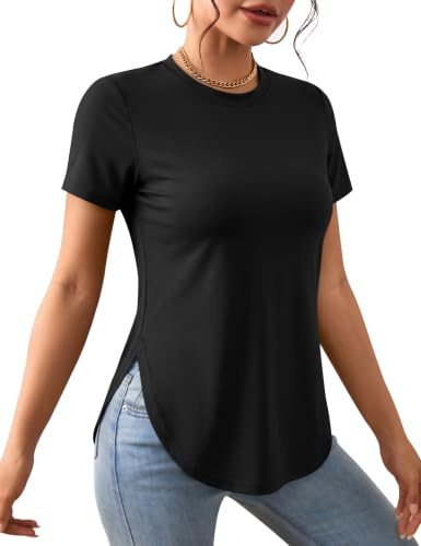 Rapbin Sporttröja för Kvinnor, Kortärmad Sport T-shirt Tshirt Gym Yoga Topp, Övre Kläder, Sommar Fitness T-shirts, Löptröja, Kläder, svart, M