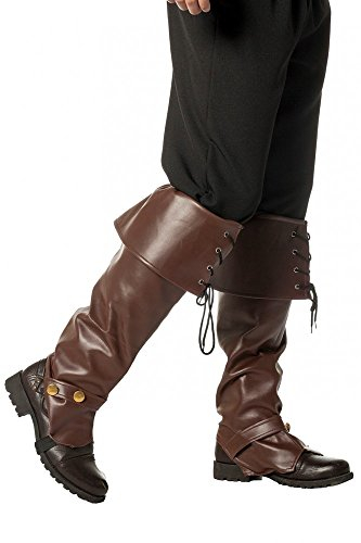 shoperama Herren Stiefelstulpen Leder-Optik für Piraten Steampunk Krieger Boot Cover, Farbe:Braun