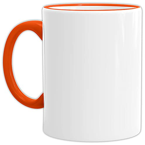 Bastel-Tassen ohne Druck zum Bemalen aus Hochwertiger Keramik Einzeln oder im Set/Mug/Cup/Becher/Pott - Rand & Henkel Orange 1 Stück