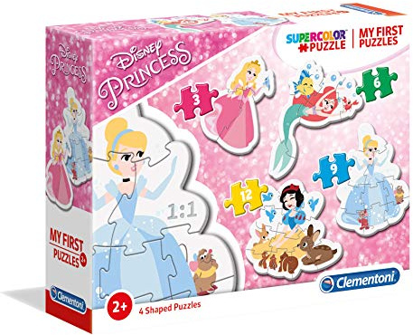 Clementoni 20813 Supercolor Princess – Pussel 3 6 + 9 + 12 delar från 2 år, färgglatt barnpussel med speciell ljusstyrka och färgintensitet, skicklighetsspel för barn