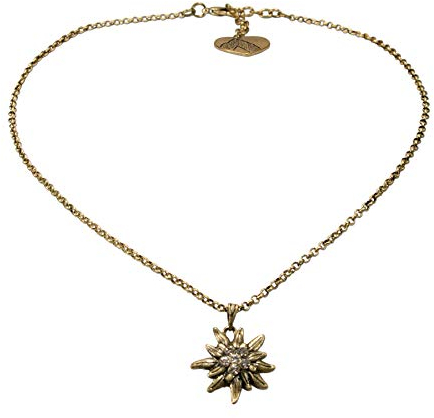 Alpenflüstern Trachtenkette Strass-Edelweiß klein - Damen-Trachtenschmuck Dirndlkette antik-Gold-Farben DHK198