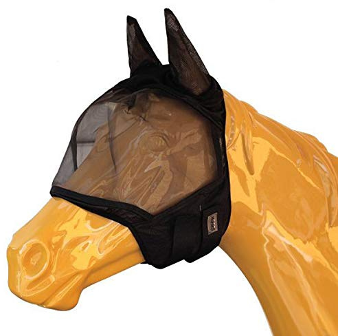 Horses, Maschera Anti Mosche per Cavallo, Modello Soft PRO Mask, Realizzata in Nylon e Cotone con Paraorecchie, Leggera e Traspirante (Nero - L)