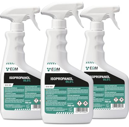 EQM - ECO-301 - Alcohol Isopropílico 99,9% - 3x750 ML - Isopropanol - Limpieza componentes electrónicos, objetivos y pantallas - Limpieza de resinas en impresión 3D - Limpiacristales y desengrasante